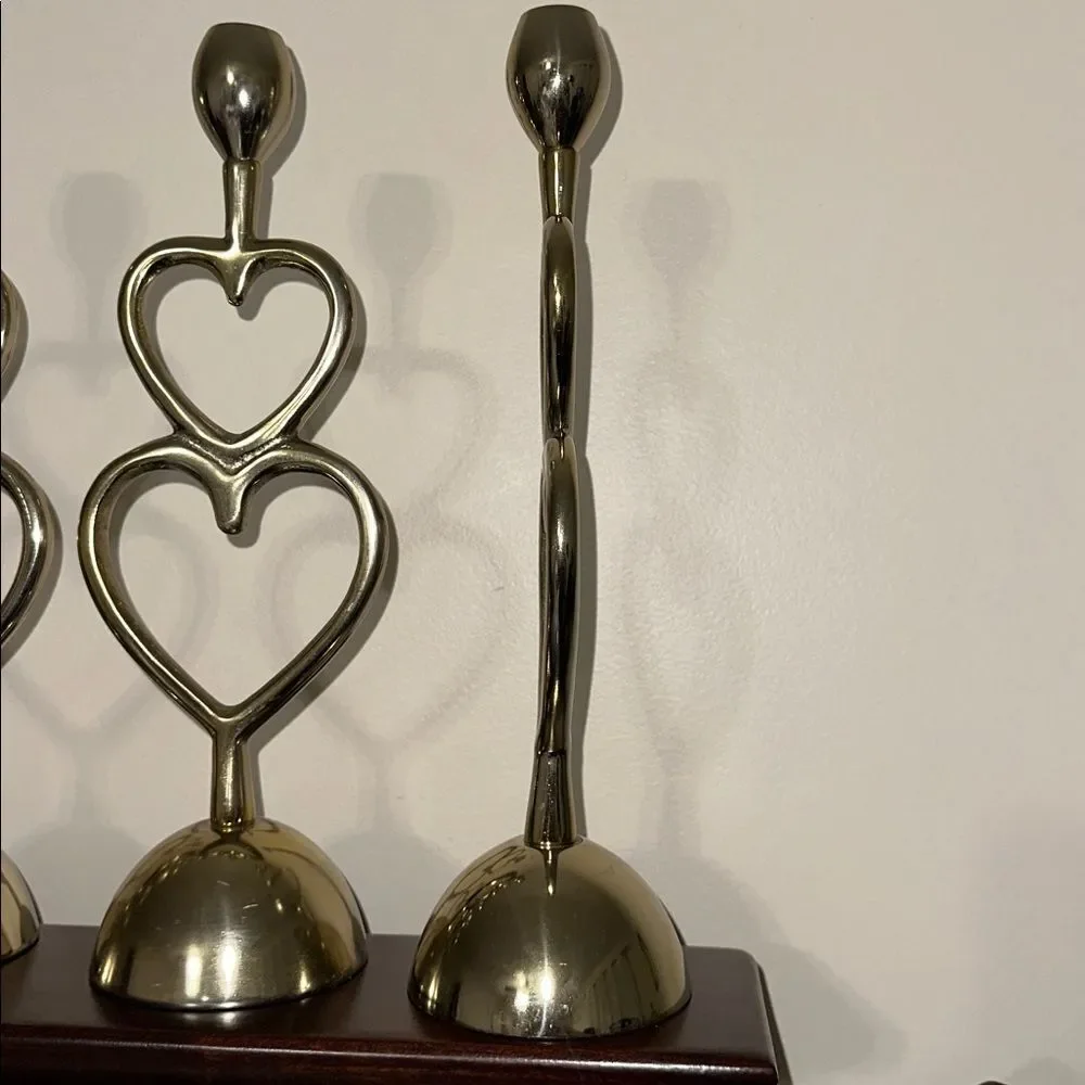 AnthroHome Set of 4 Aluminum Gold Tone Double Heart Medium Candle Holders